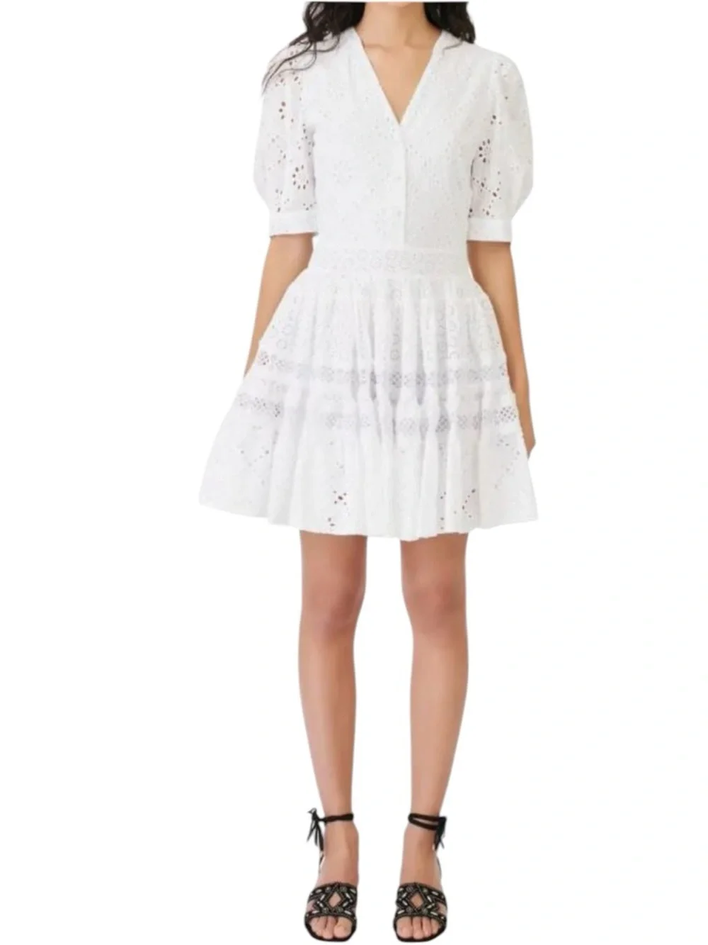 Maje Rayanette Guipure Skater Dress 36 White - Picture 14 of 16